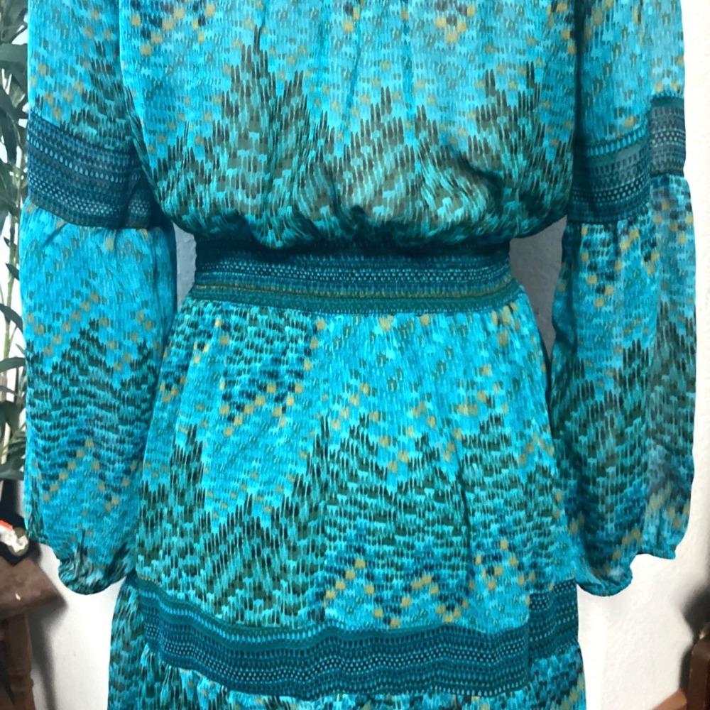 Anthropologie Fig and Flowers Bohemian Midi Dress in Blue/Green Medium - Picture 4 of 8